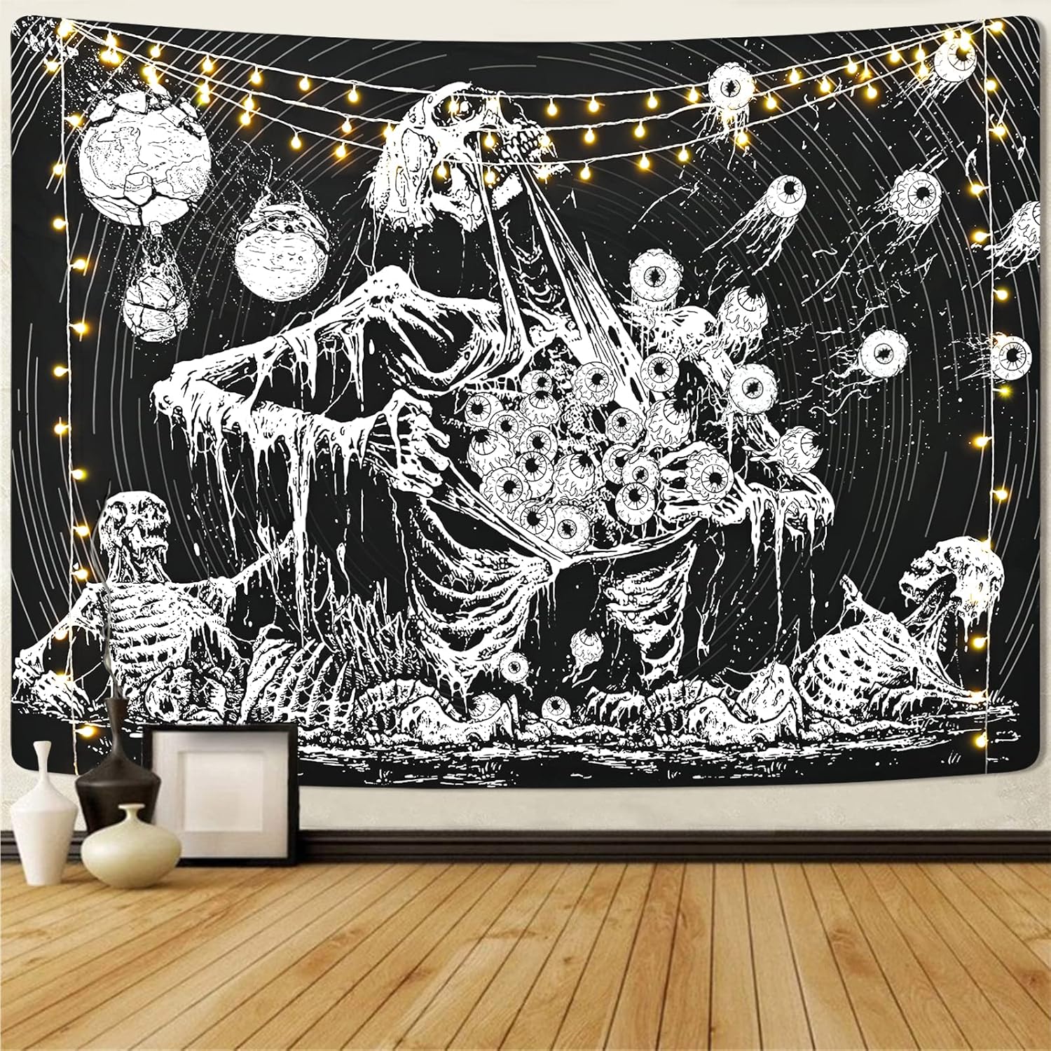 Tapestries - Krelymics Skull Tapestry Mystic Eye Tapestries Skeleton Tapestry Black and White Tapestry Wall Hanging for Bedroom, Living Room(51.2 x 59.1 inches)