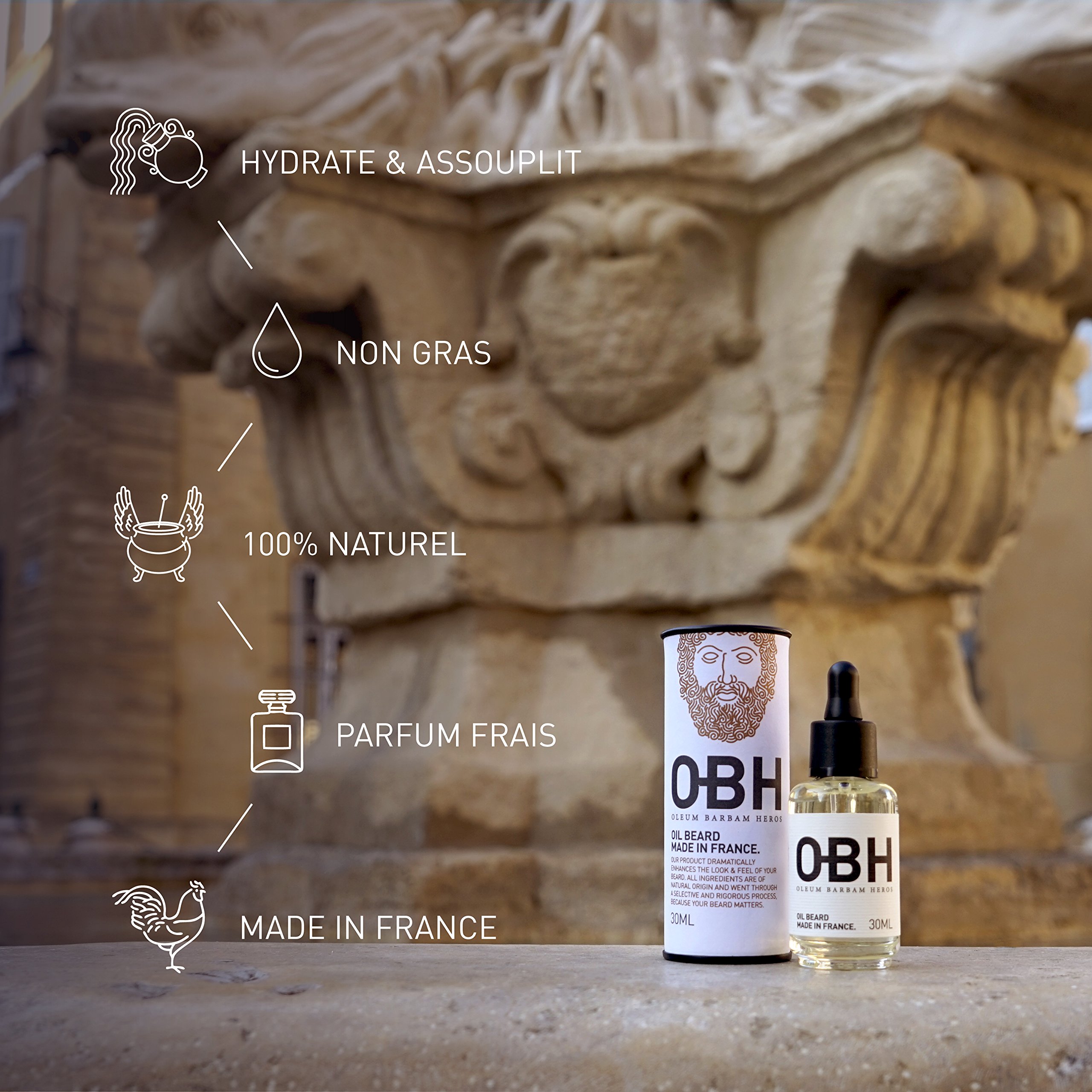 Il miglior balsamo Olio da Barba di altissima qualità completamente naturale per uomo OBH ® ● Crescita eroica della barba e cura perfetta direttamente dalla natura ● Prodotto in Francia