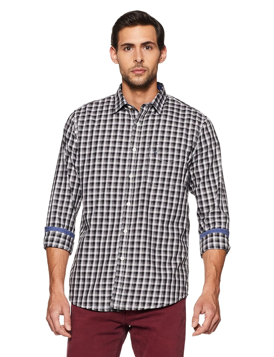 allen solly men's checkered slim fit casual shirt