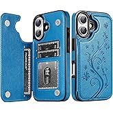 Korecase Compatible with iPhone 16 Wallet Phone Case with Credit Card Holder, PU Leather Butterfly Magnetic Clasp Back Flip Case for iPhone 16 6.1",Blue
