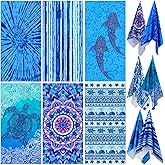 FuWeave 6 Pcs Oversized Beach Towel Set Large Sand Free Microfiber Bath Towel Thin Lightweight Absorbent Quick Dry Pool Towels for Adult Beach Hotel Bath Spa Picnic Yoga (Flower Ocean,32 x 63 Inch)