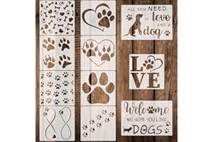 Outus 11 Pieces Dog Paw Print Stencils Trail of Paw Prints Stencil Love Dog Reusable Painting Templates with Metal Open Ring for DIY Scrapbooks Painting on Wood Wall Home Supplies