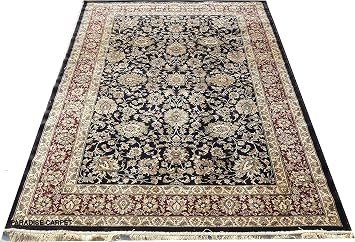 PARADISE CARPET CREATION Traditional Kashmiri Silk Carpet for Your Hall with Superior Quality & Competitive Price 9.0 X 12.0 Feet Black Multi