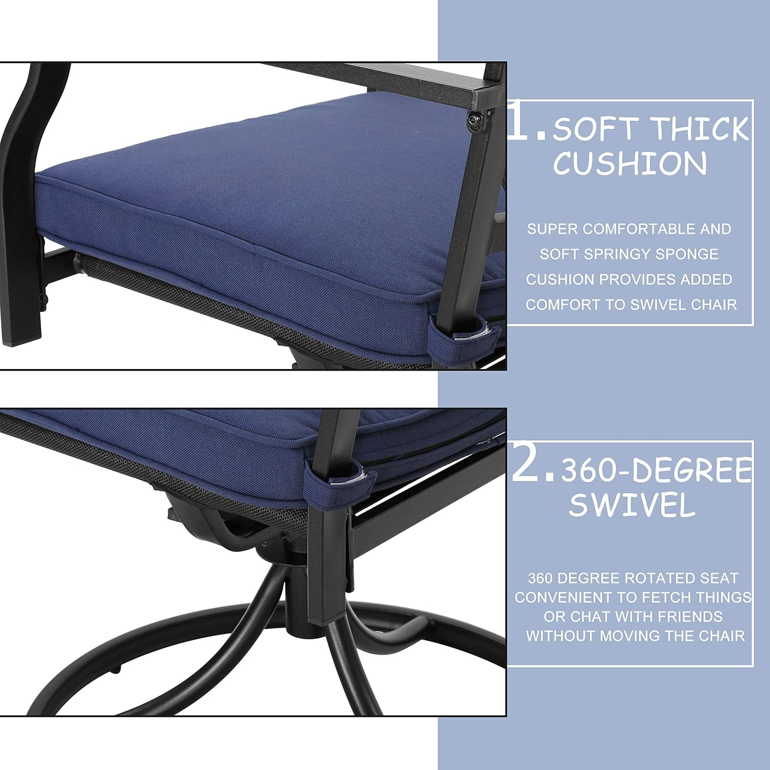 LOKATSE HOME Outdoor Patio Dinning Swivel Chairs Rocker Set of 2 Metal for Garden Backyard Furniture, Blue Cushions: Garden & Outdoor