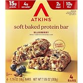 Atkins Soft Baked Energy Bars, Blueberry, 15g Protein, Excellent Source of Fiber, 2g Sugar, 4 Count (Pack of 1)