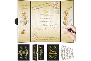 Pranski Black Gold 1st-99th Happy Birthday Party Decorations 18"x12" Birthday Guest Book for Men Women Suitable for All Ages Birthday Gifts Birthday Card