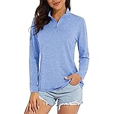 MAGCOMSEN Women's Long Sleeve Shirts 1/4 Zip Pullover UPF 50+ Quick Dry Workout Tops Running Athletic Hiking Shirts