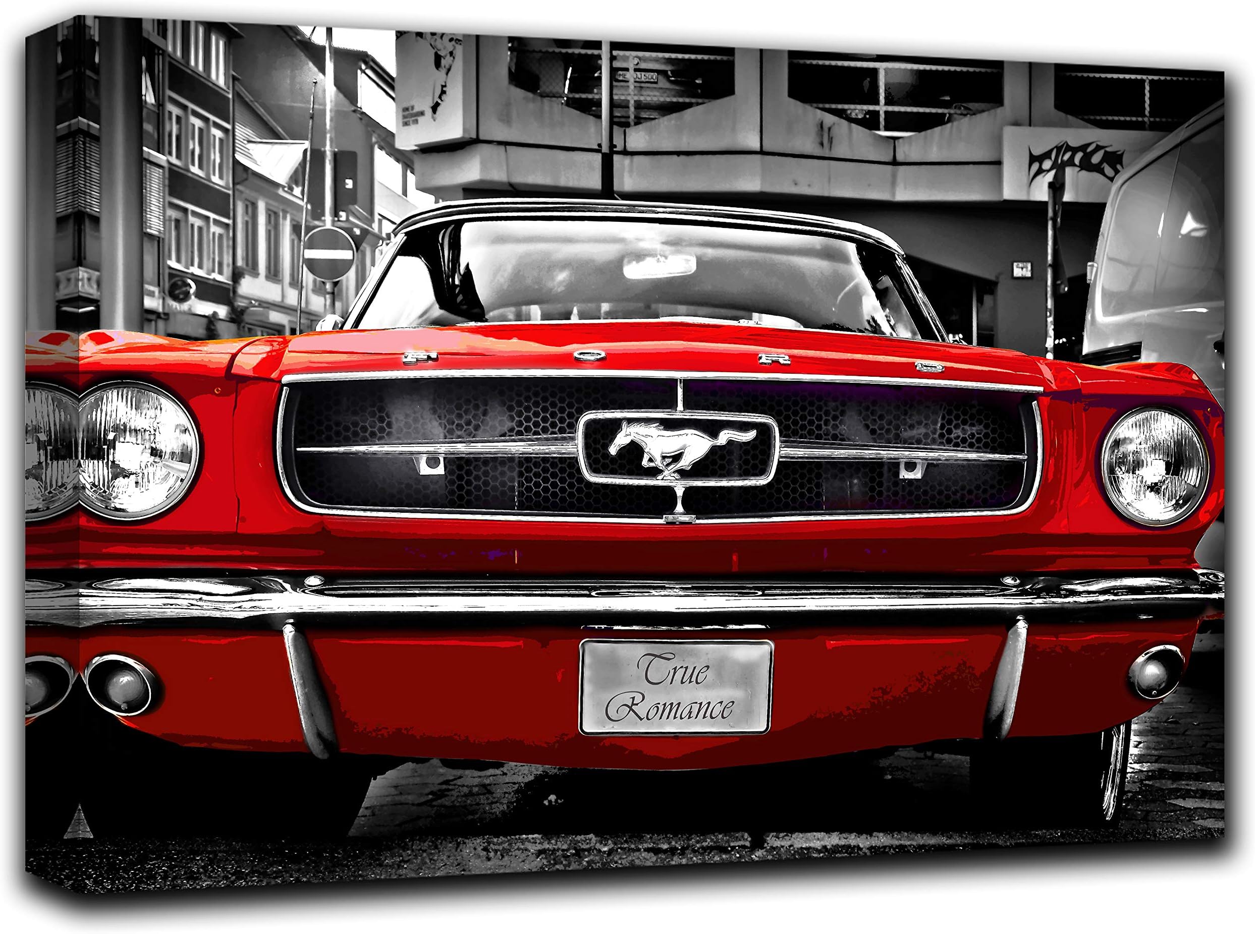 Red Ford Mustang 1964 Wall Art Decor Picture Painting Poster Print on Canvas Panels Pieces - Vintage Car Theme Wall Decoration Set - Muscle Car Wall Picture for Living Room Showroom 27 by 40 in