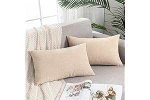 GAWAMAY Lumbar Support Pillow Decorative Rectangle Throw Pillow Covers 12"x20" Inch Set of 2, Soft Chenille Fall Pillowcase for Living Room Bedroom Sofa Couch Cushion Cover Beige 30x50cm (No Insert)