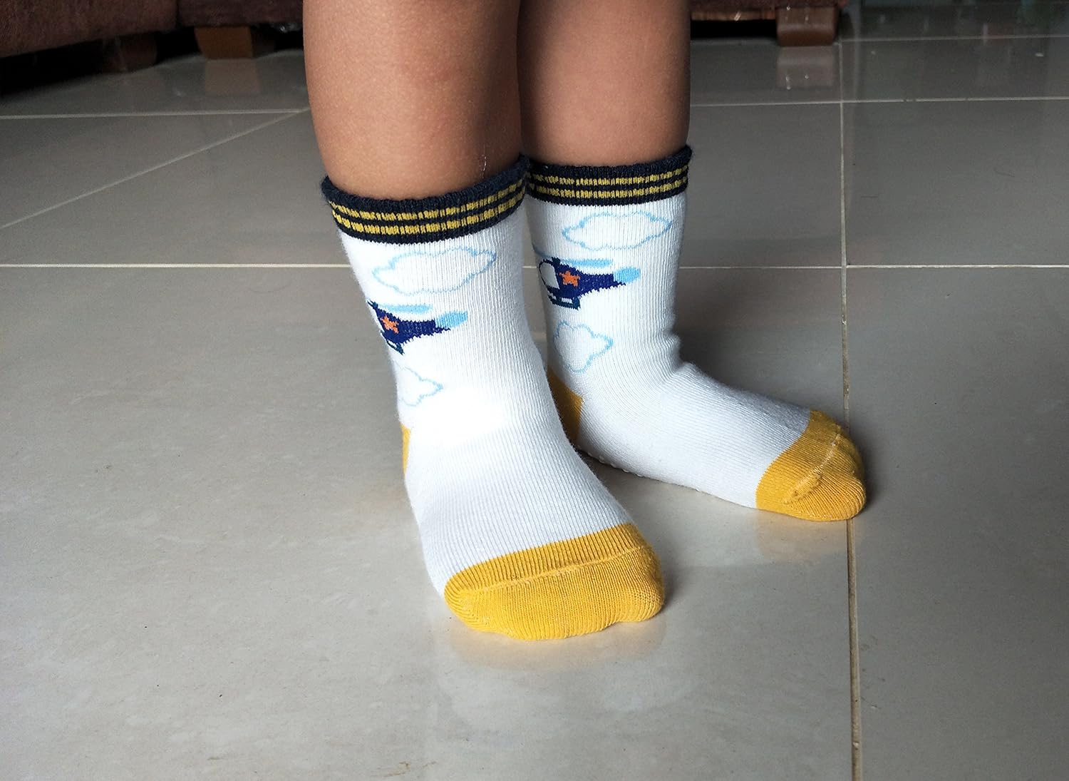 RATIVE RB-71317 Non Skid Anti Slip Slipper Cotton Striped Crew Dress Socks with Grips for Baby Toddler Boys: Clothing