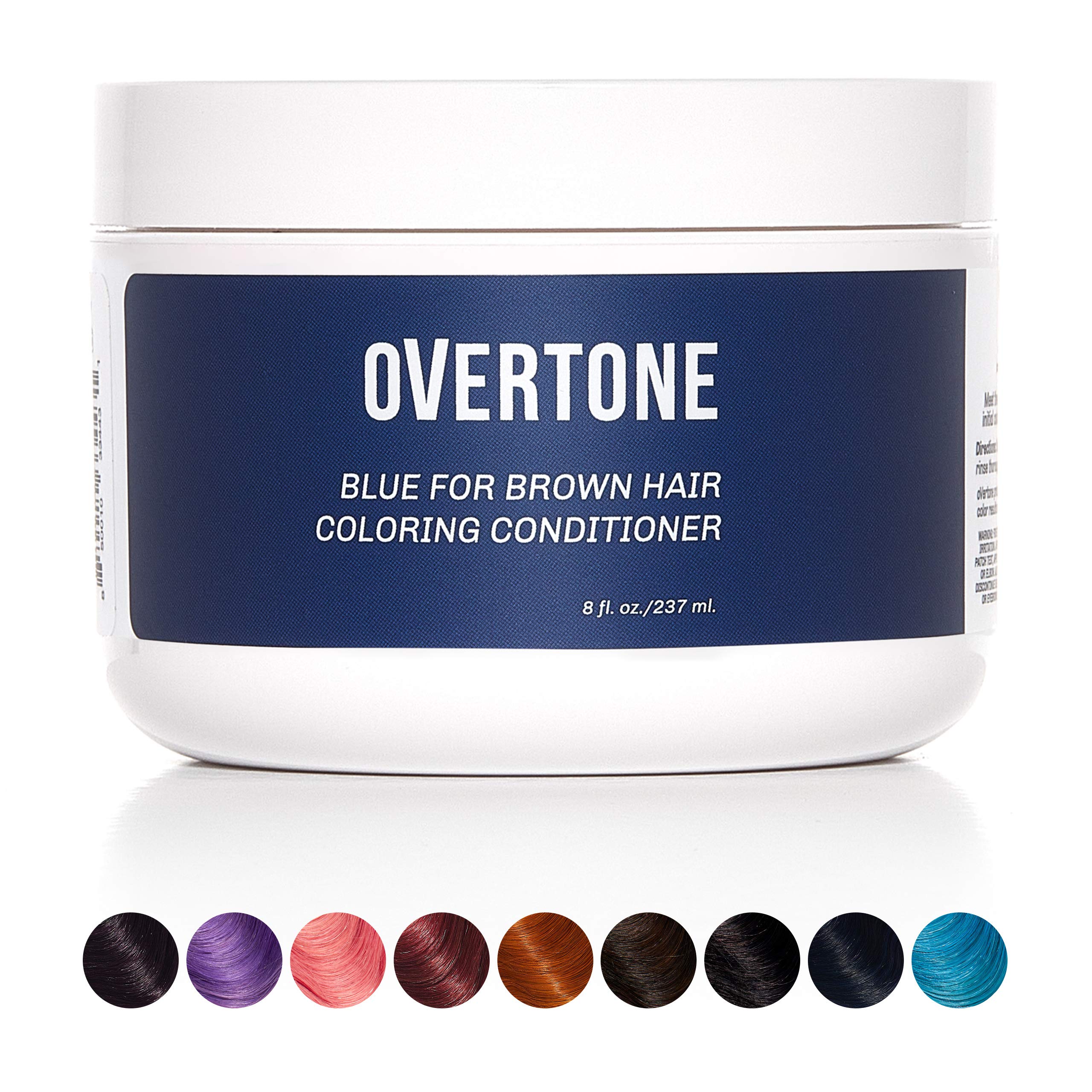 oVertoneHaircare Blue for Brown Hair DeepColoring Conditioner | Gentle Semi-Permanent Hair Color with Shea Butter & Coconut Oil | Safe for All Hair Types | Vegan, Cruelty-Free | 8 oz