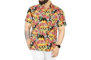 LA LEELA Men's Button Up Short Sleeve Beach Caribbean Cruise Shirt Vacation Halloween Costumes Hawaiian Shirts for Men