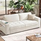 Hanherry 89" Sofa for Living Room, Modern Comfy Sofa with Medium Firm Seat Cushion, Removable Cover,Wide Armrest,USB/Type-C Port,Chenille Fabric Couches for Small Space,Apartment