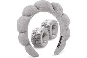 DOMMARE Spa Headband For Women, Skincare Makeup Headbands For Washing Face, Bubble Make Up Headbands Teen Girl Gifts, Hairband Get Ready Headwear Coral Fleece Hair Accessory(Gray)