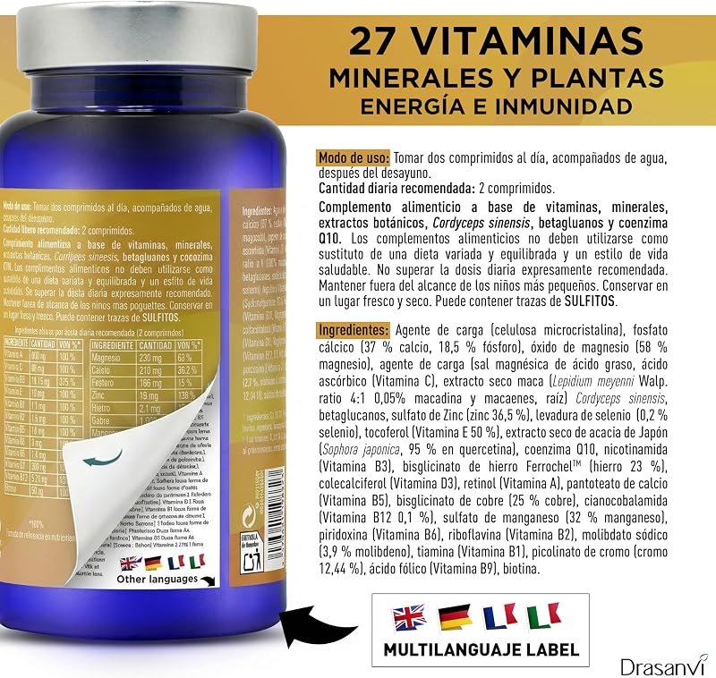 Multivitamínicos Energia e Vitalidade com Maca e Cordyceps Drasanvi 90 Comp