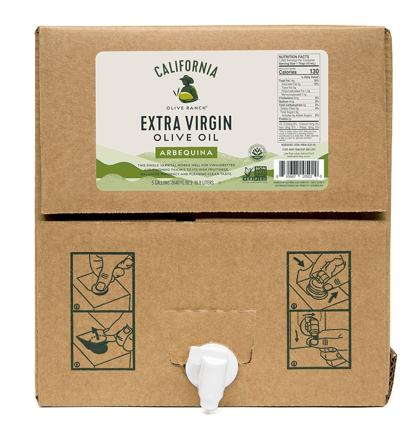 California olive ranch arbequina olive Oil Extra virgin 5 gallons nogmo (850687105020)