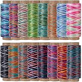 KIVISIN 16 Colors Variegated Round Waxed Thread - 0.5mm, 40-Yard Small Spools, Wax Coated 3 Ply Polyester Cord for Handcrafted, Micro Macrame, Jewelry Making, Bracelet Braiding, Beading & Knotting