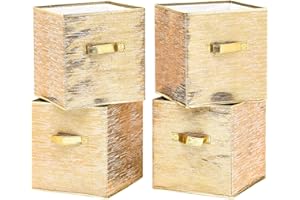 DAMAHOME Storage Cubes - 11 inch Foldable, Fabric Dual Handles Box, Closet Organizer Shelf Baskets, Nursery Bins for Home&Office 4-Pack (Gold)