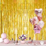 YAAVAAW Glitter Gold Tinsel Curtain 2pcs 3.2x8.3ft Backdrop Party Decorations view 6