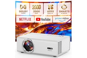 Smart Projector with WiFi and Bluetooth, Proyector-4K Support Official Licensed Apps, 2000 ANSI/AI Auto Focus/50W Dolby/HDR10+/Quiet, Kogata Portable Indoor/Outdoor Movie Projector Ceiling