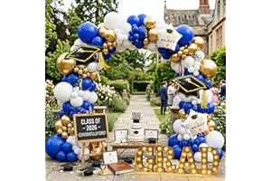 130PCS 2026 Royal Blue Gold White Graduation Balloon Arch Kit Garland Decoration with Graduation Cap Star Foil Balloons for C