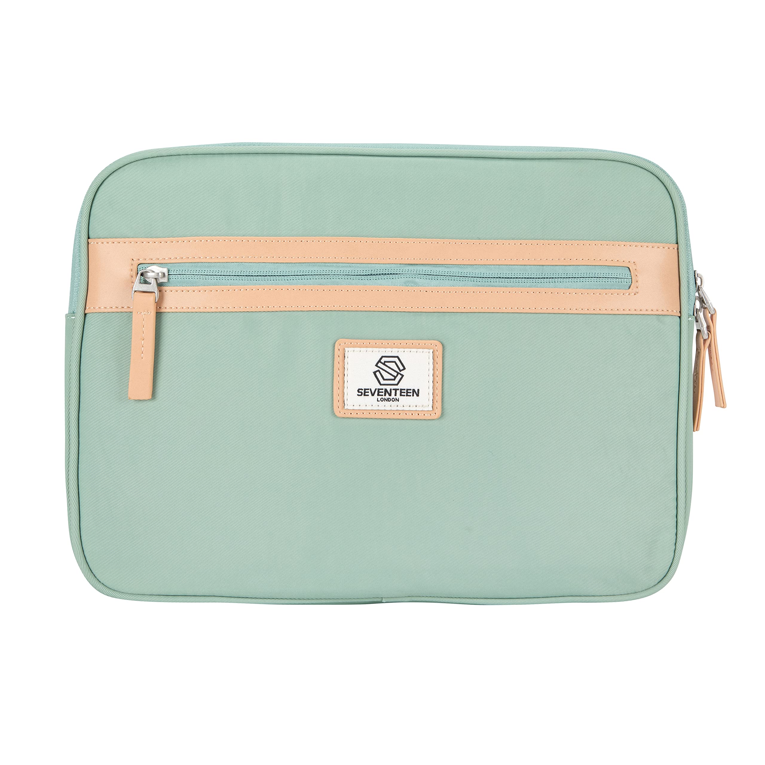 SEVENTEEN LONDON – Modern 'Kingston' Padded Laptop Sleeve in Pastel Green for 14 Inch Laptops