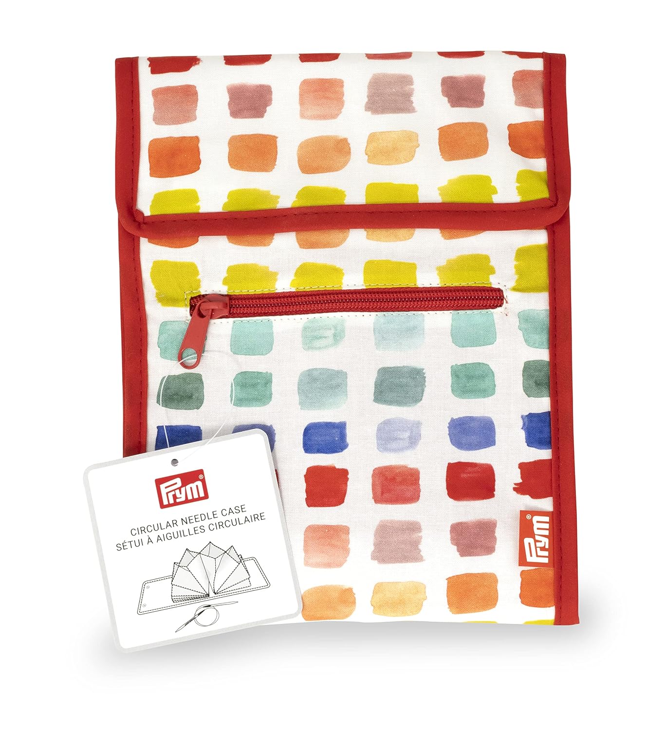 Prym Circular Knitting Needle Case, 9" x 7-1/4", Rainbow Specks | 10-pocket fan-fold organizer with magnetic closure & zip po
