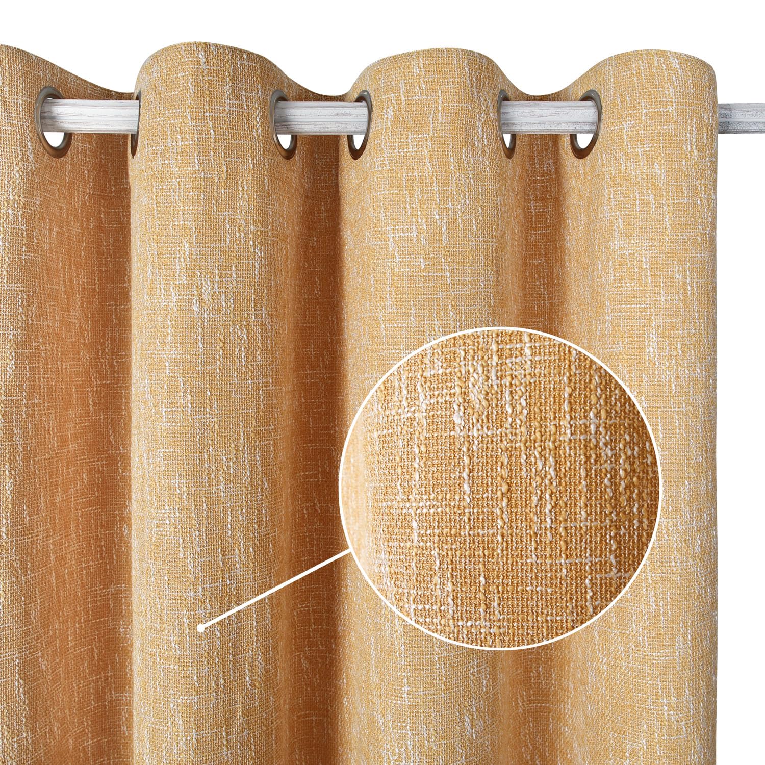 Chlophy Mustard Yellow Curtain Eyelet Ochre Burlap Thermal Living Room Bedroom Linen Look Textured Lined 66×72IN Thick Heavy Luxury Light Filter Not Blackout