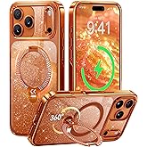 CASEKOO Swarovski Pearlescent Shimmer 360 Spin Magnetic Stand for Glossy iPhone 17 Pro Max Case for Women, Fit for MagSafe, 17FT Drop Protection, Design for 17 Pro Max Case, Diamond Orange Sparkle