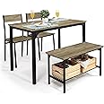 CAPHAUS 4 Pieces Dining Table Set for 4 w/Bench and Chairs, Modern Table Set for Dining Room, Home, Kitchen w/Storage Rack, Rectangle Table, Bench & Two Chairs, Space-Saving Dining Set, Grey Oak