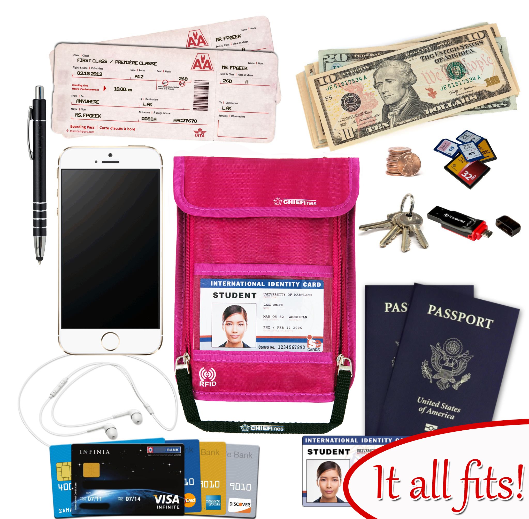 Travel Wallet for Women-holder-Lightweight Anti-Theft RFID Blocking Nylon Neck Pouch-Gift (Purple)