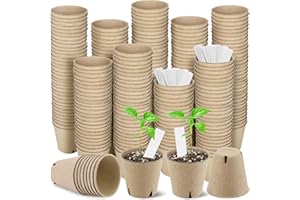 Hahood 300 Pieces Peat Pots Seed Starters 3.15 Inch Peat Pots Round Biodegradable Seed Starting Pots with 300 Plant Labels, Planter Nursery Pots with Drainage Holes for Vegetable Seed