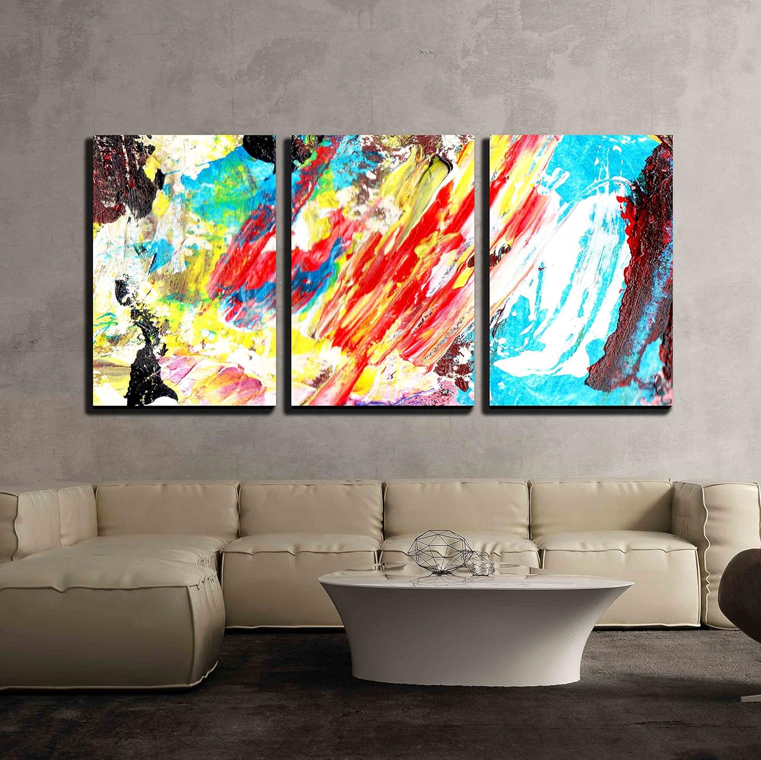Oil Painting Color Texture On Paper X3 Panels Canvas Art Wall26