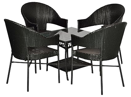 FurniFuture Mr. Slim Outdoor Patio Furniture Set 4+1 - (Black)