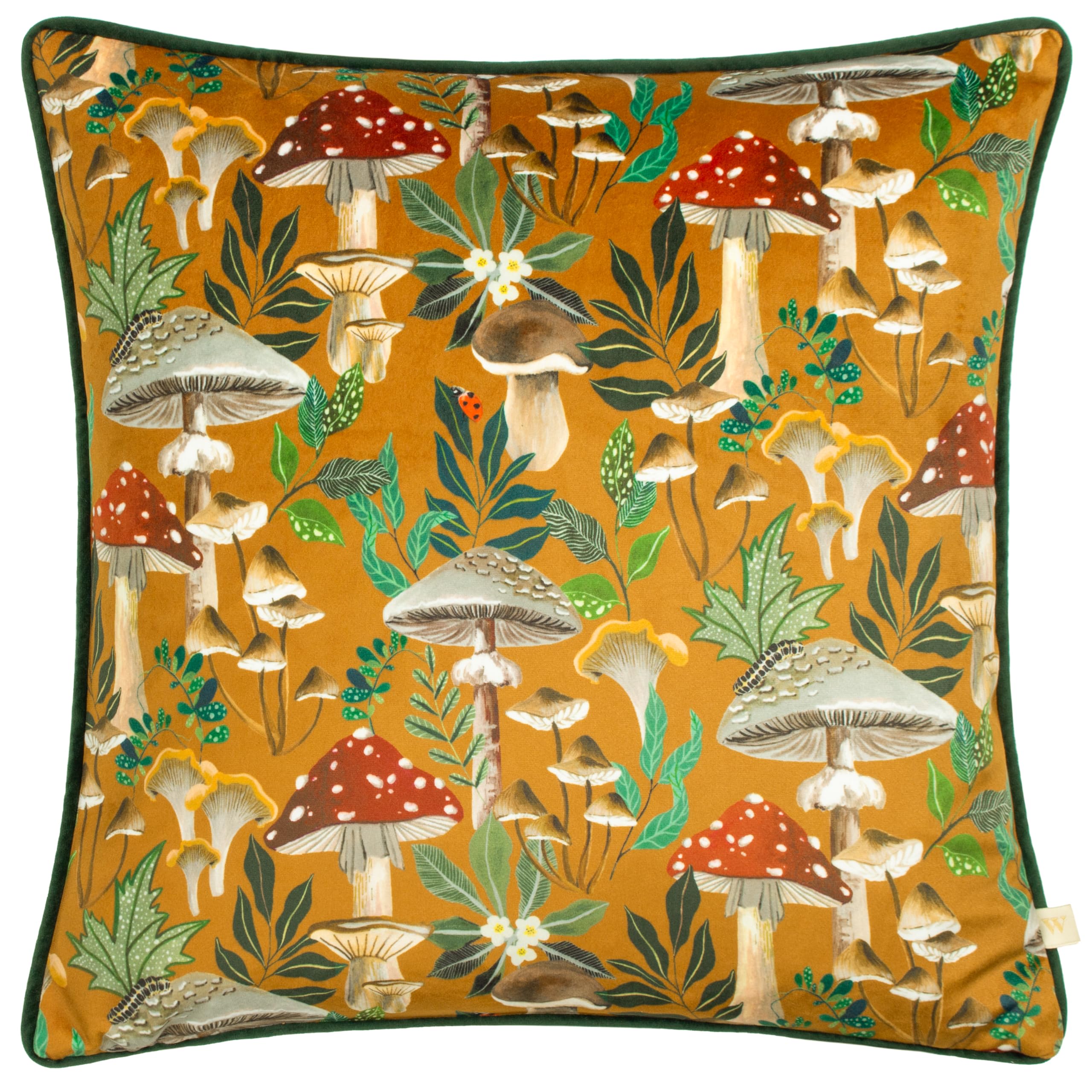 furn. Wylder Nature Wild Gardens Mushroom Repeat Velvet Piped Cushion Cover