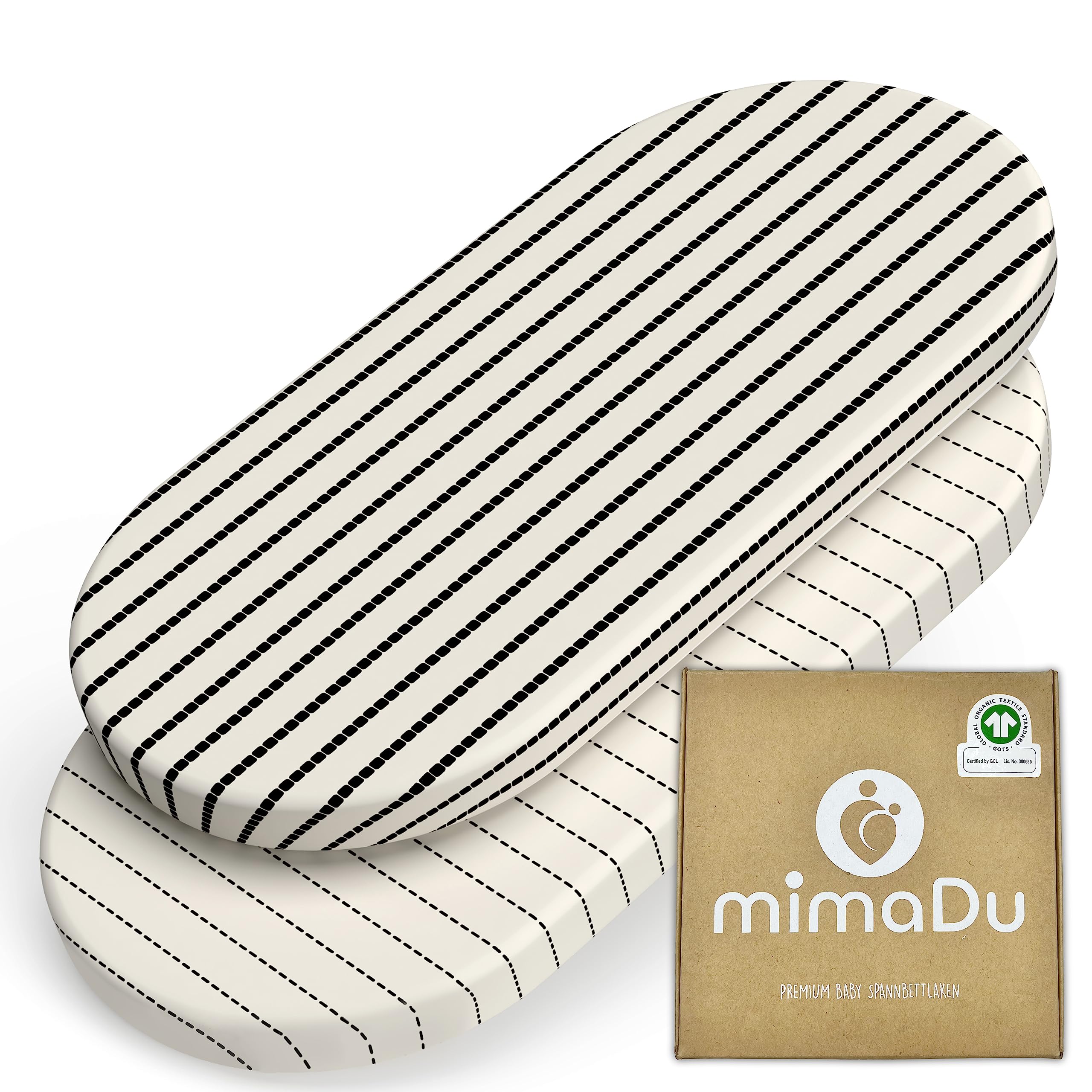 mimaDu Organic Fitted Sheet, Pram Cover, Bassinet, 40 x 80 cm, 100% GOTS Cotton, Boho