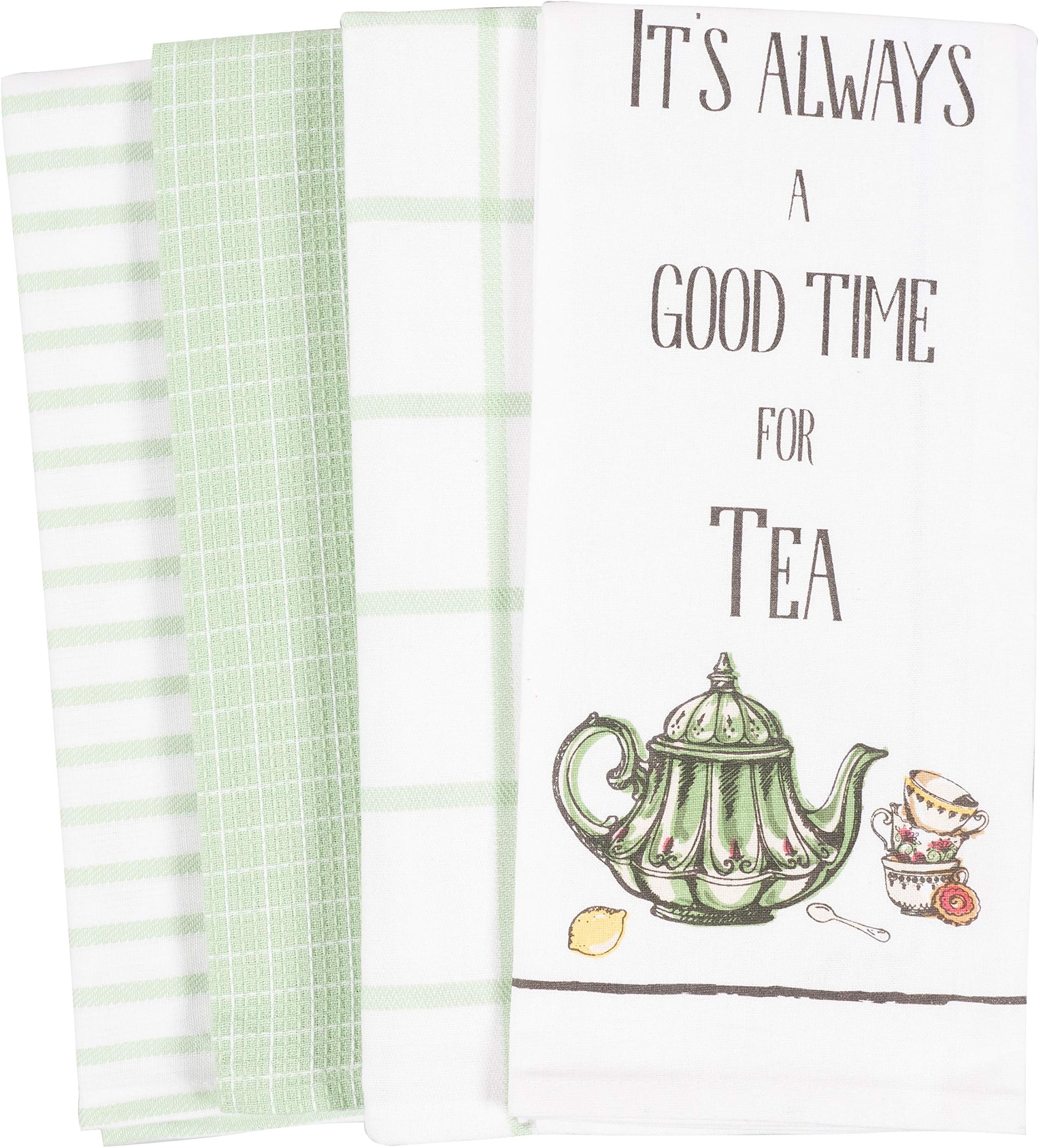 KAF Home Pantry Always A Good Time for Tea Kitchen Dish Towel Set of 4, 18 x 28-Inch