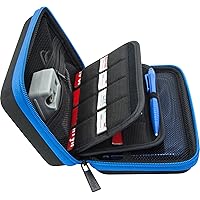Brendo Carrying Case for New Nintendo 3DS XL, 2DS XL, 3DS Case, Fits Wall Charger, 24 Game Cartridge Holders and Large Stylus - BLACK/BLUE