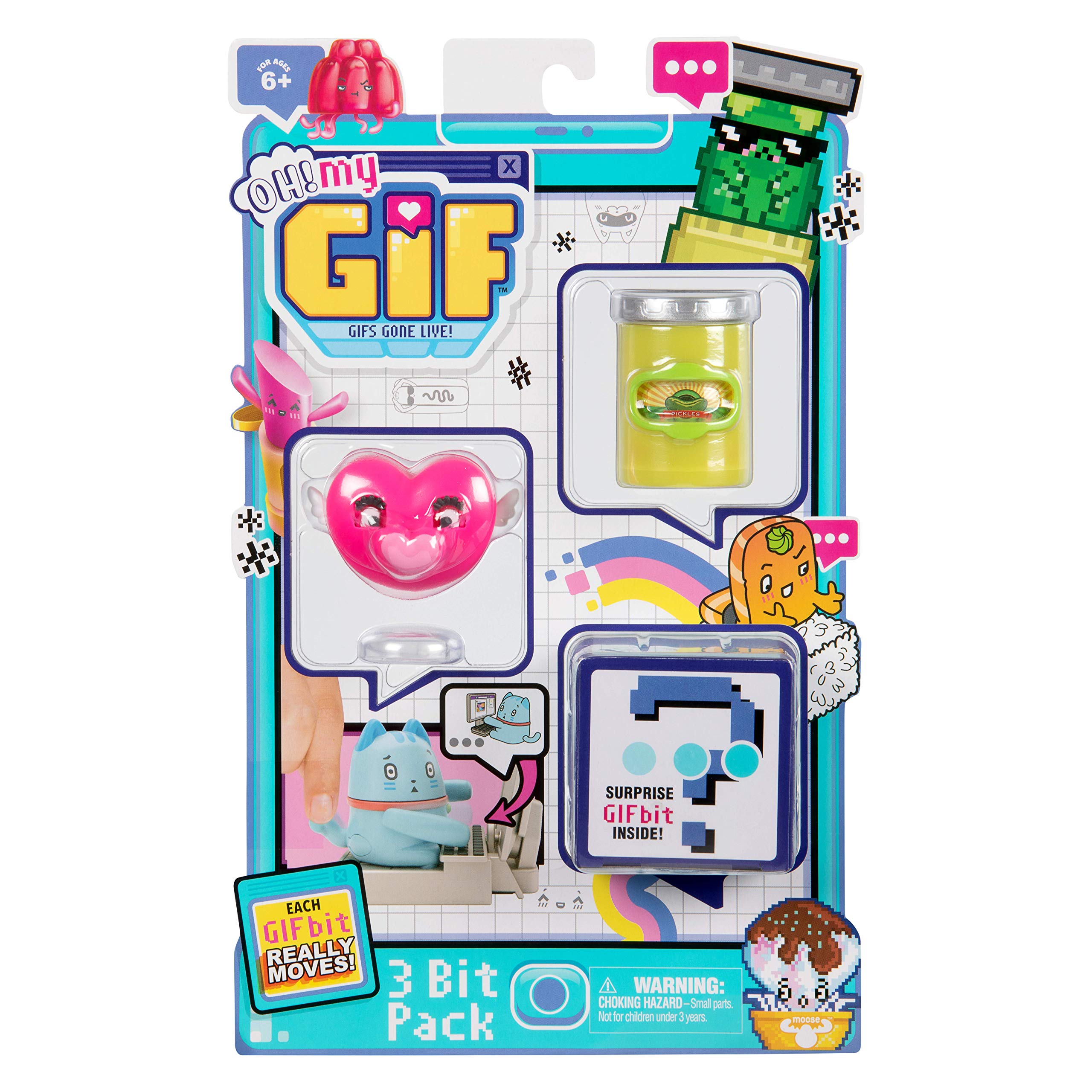 OH! MY GIF 3 Bit Toy Pack - Puggo & Heartie Collectable Real Life Animated Figures Plus Mystery Toy & GIF Download