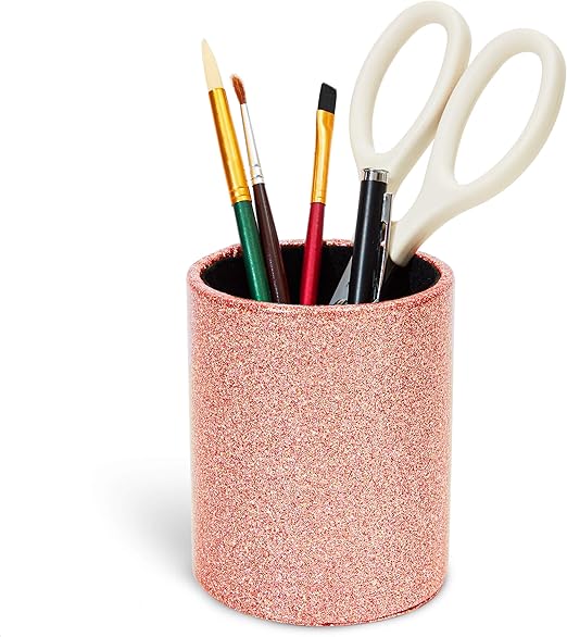 Rose Gold Glitter Pen and Pencil Holder, Desk Organizer (3