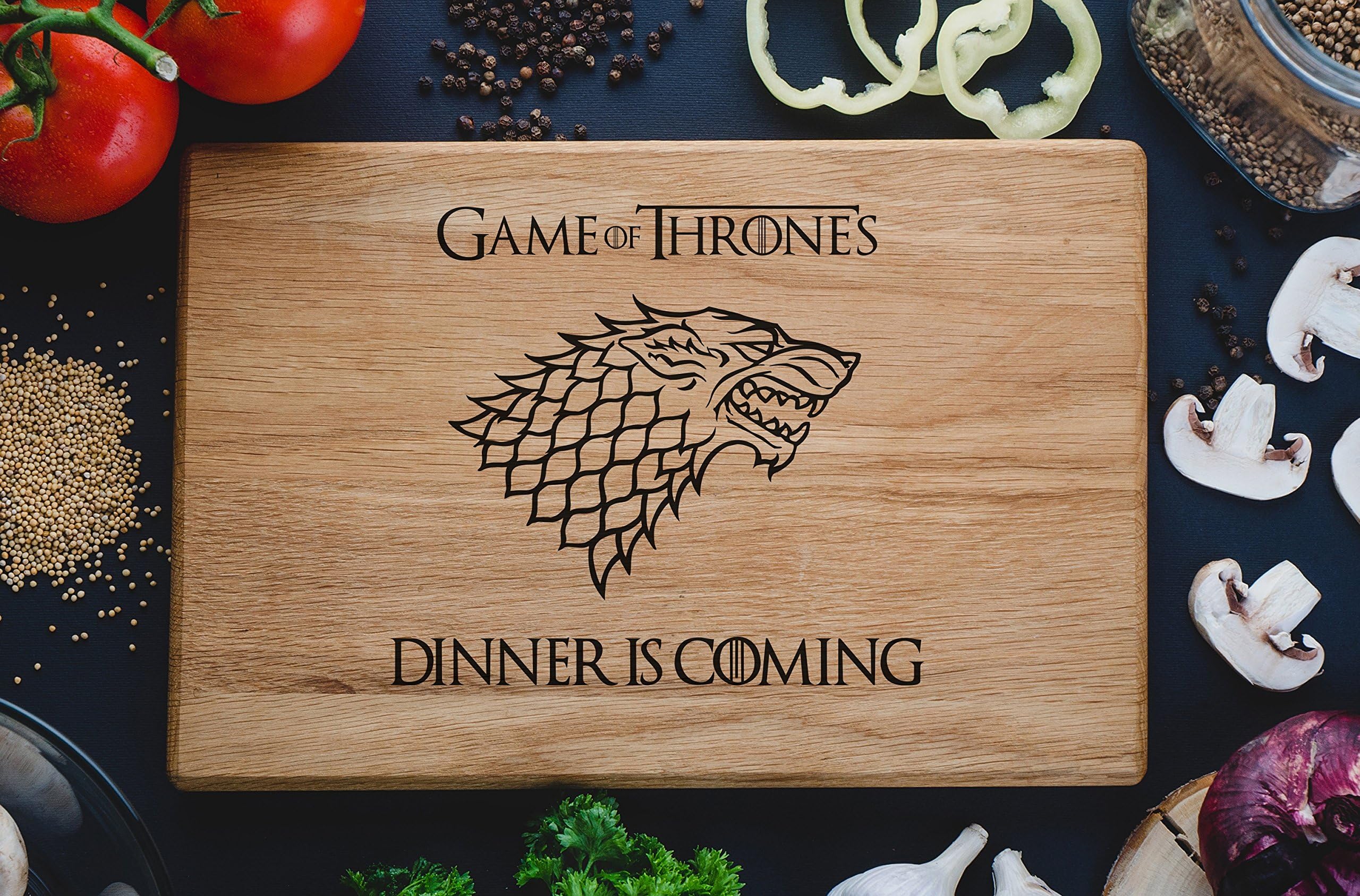 Game of Throne Cutting Board Stark family Dinner is coming Winter Custom Engraved Wooden Men Christmas Gift for Friend Him Her House Warming (9.8 x 13.8) game10