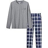 MoFiz Men's Pajamas Plaid Sets Sleepwear Sleep Long Sleeve Shirts and Pants Pajama Set Soft Mens Pjs Lounge Set with Pockets