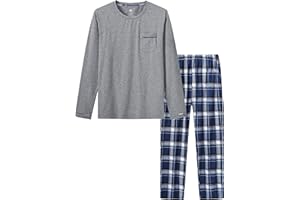 MoFiz Men's Pajamas Plaid Sets Sleepwear Sleep Long Sleeve Shirts and Pants Pajama Set Soft Mens Pjs Lounge Set with Pockets