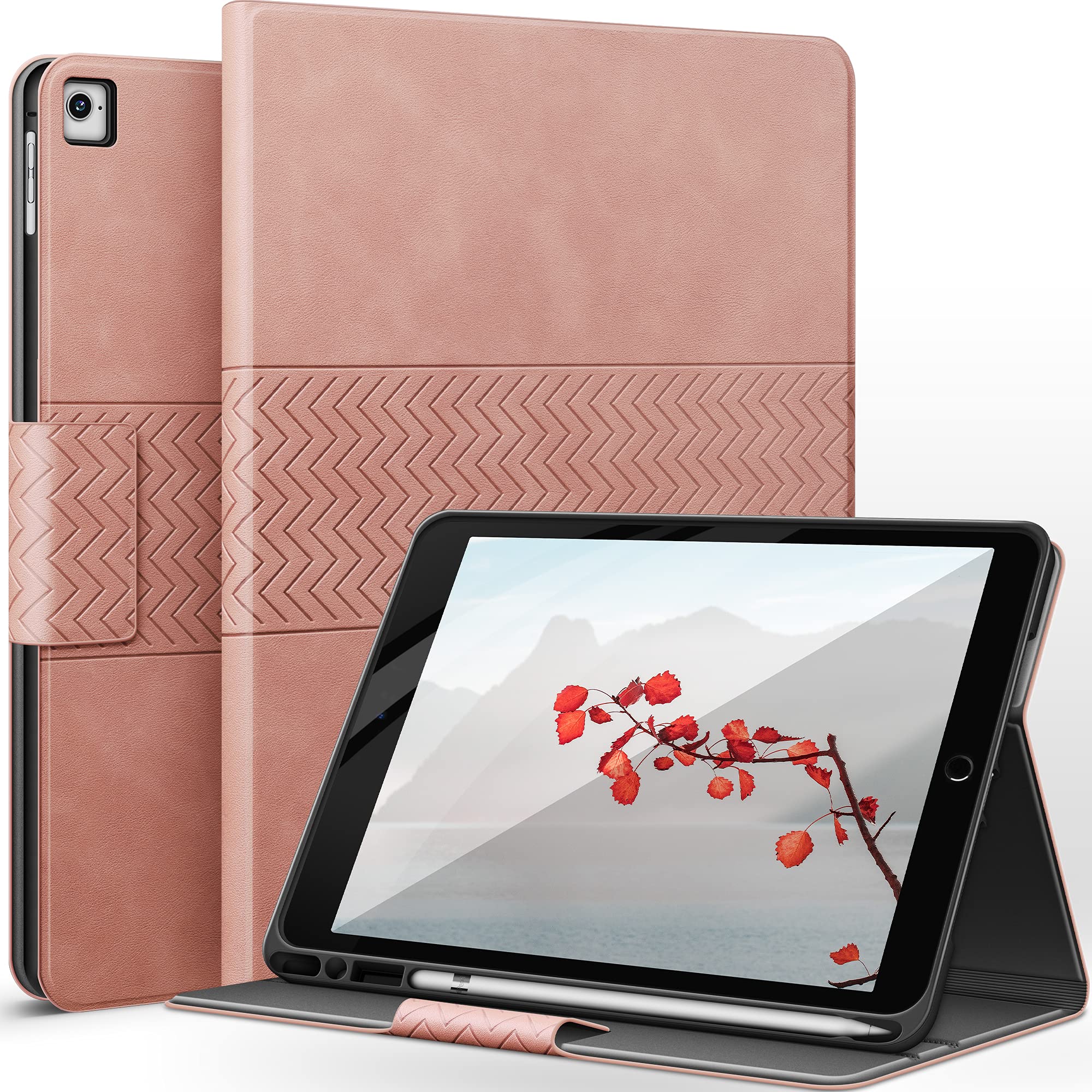 AUAUA Case for iPad 6th/5th Generation(9.7-Inch, 2018/2017 Model), iPad Pro 9.7, iPad Air 2/Air 1, with Pencil Holder, Auto Sleep/Wake, Vegan Leather (Pink)