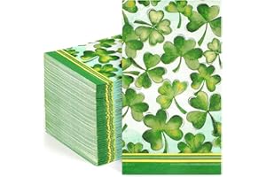Homlouue 100 PCS St Patrick's Day Napkins, 3 Ply St Patrick's Day Guest Disposable Napkins, Shamrock Lucky Clover Paper Napkins for Bathroom Home Dinner, St. Patrick's Day Decorations Party Supplies