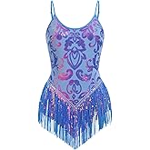 IBAKOM Women Sexy Sequins Fringe Bodysuit Sparkly Tassel Latin Jazz Dance Acrobat Costume Adult Trapeze Artist Rave Outfits