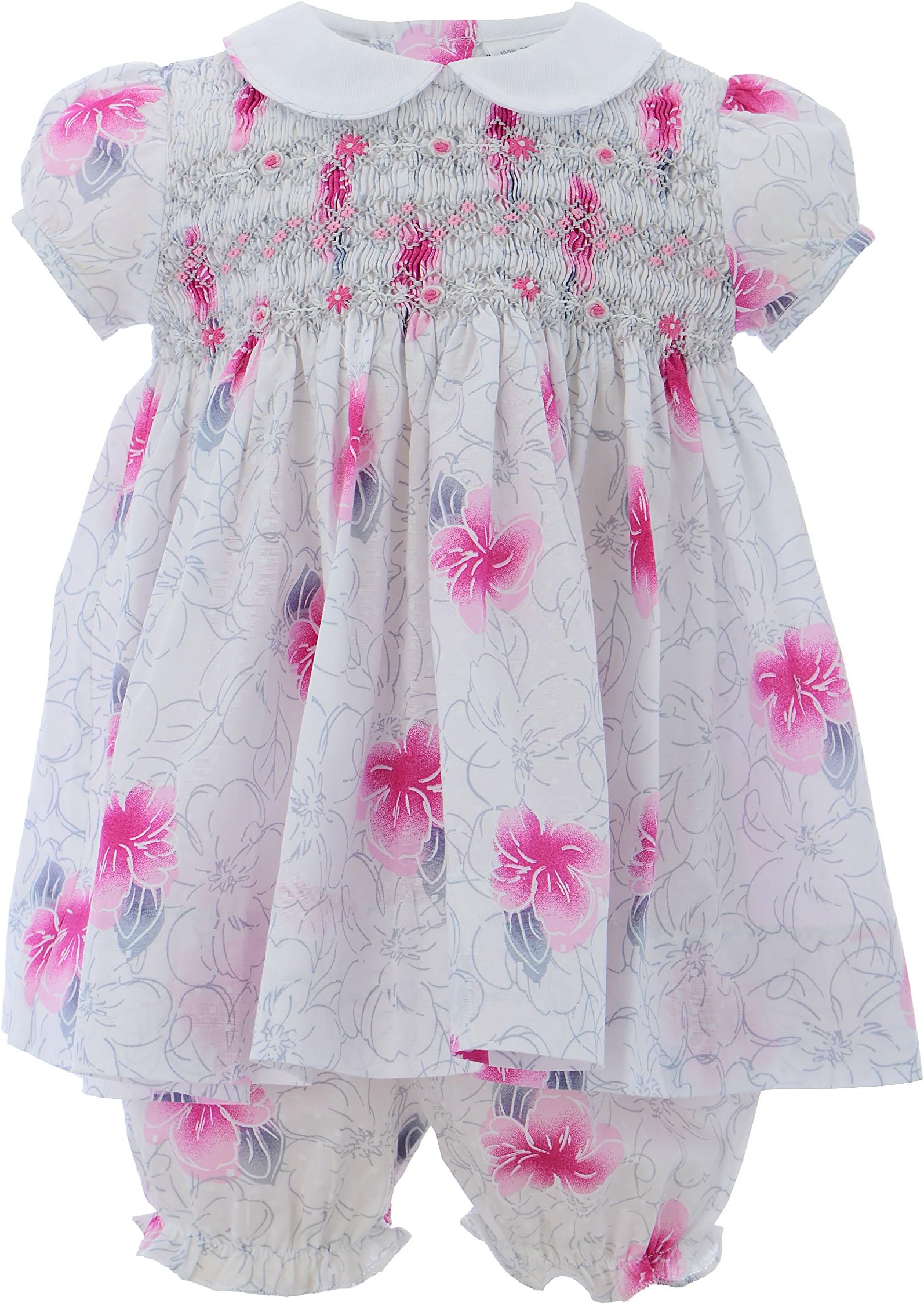 Baby Girl Dress -Pink and Gray Floral Design with White Collar