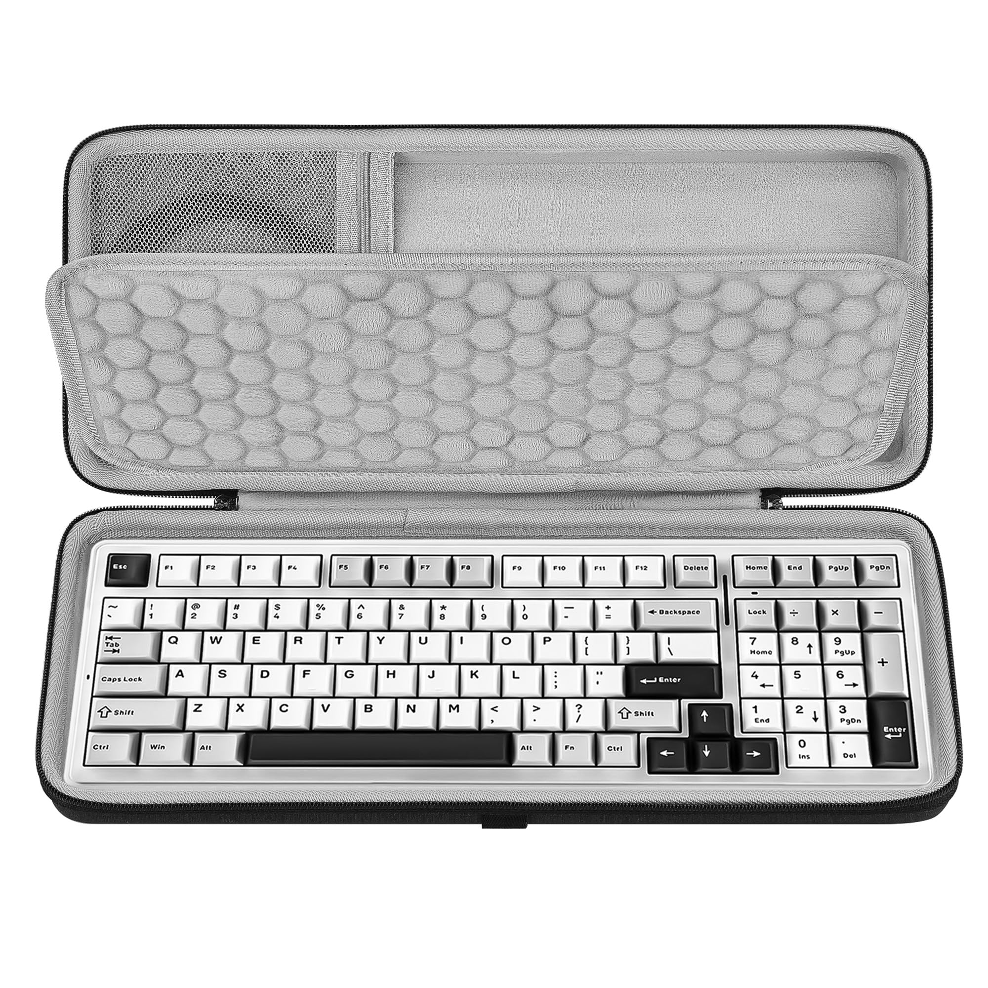 GEEKRIA 90%-96% Keyboard Hard Shell Case, Compatible with RK ROYAL KLUDGE RK96, EPOMAKER x Aula F99, Corsair Vanguard 96, 100 Keys EVA Travel Carrying Bag with Wrist Rest Storage (Dark Grey)