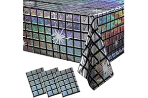 FunnyPars 3 Pack Disco Tablecloth Party Decorations, Shiny Iridescent Disposable Laser Rectangle Table Covers, Silver Plastic Table Cloth for 70s Disco Birthday Theme Party Decorations, 39 x 108Inch