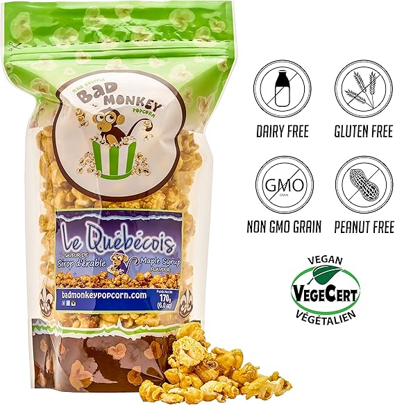 Bad Monkey Popcorn Popped Popcorn, Maple Syrup, 6 Oz Amazon.ca Grocery
